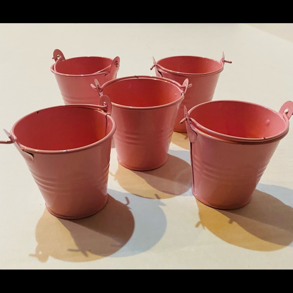 5  Mini Metal Buckets with Handle Round Hanging Plant Pot Pink Appx Height 2.25